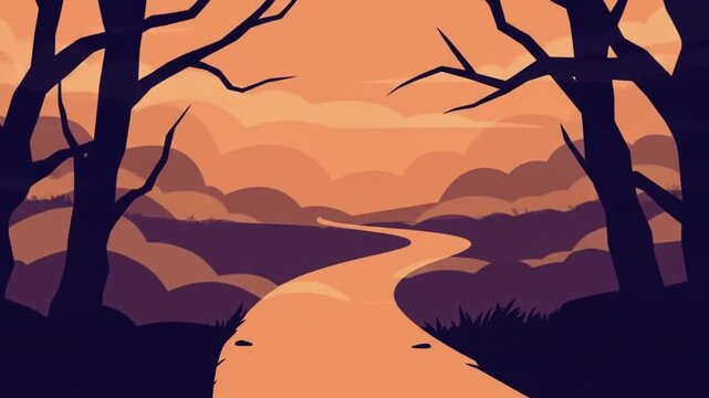 River path through a forest landscape, vector illustration.