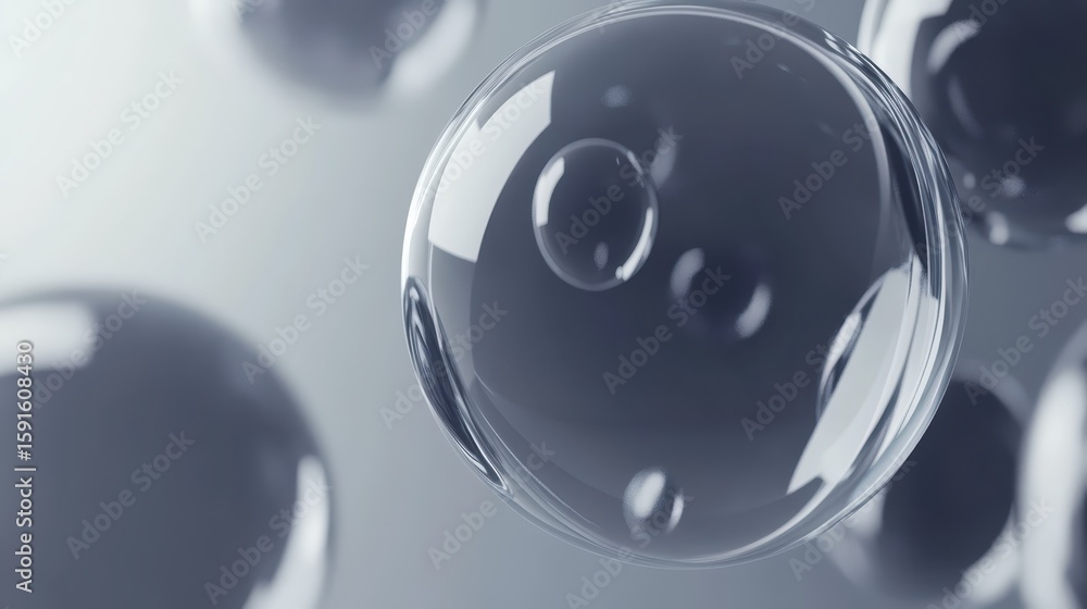 Poster transparent bubbles floating in soft light over a subtle background