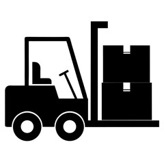 Black silhouette of a forklift lifting and moving cargo