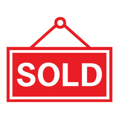 Red sold sign on white background complete sale