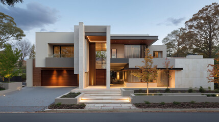 Contemporary Residential Architecture with Clean Lines and Neutral Tones in Daylight