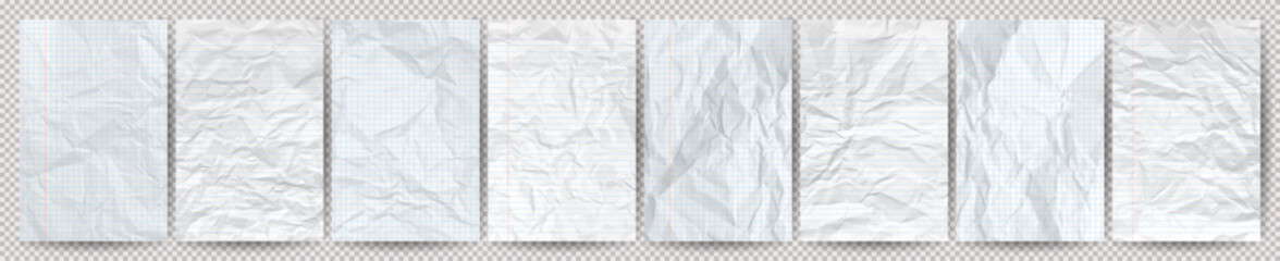 Big set of white clean crumpled papers