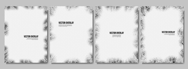 Vector illustration. Halftone dotted frame set. Black color faded dots border on white background. Design for poster, invitation, journal, flyer, coupon, book cover. Retro geometric banners collection © VVadi4ka