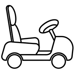 Clean line art illustration of a golf cart s interior seating and steering wheel