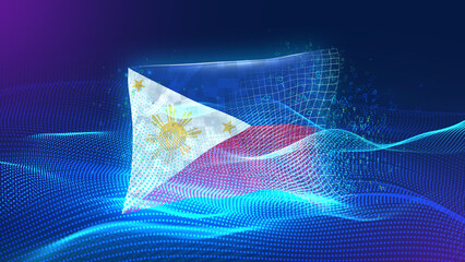philippines A futuristic digital background merging with a national flag symbol, representing the...