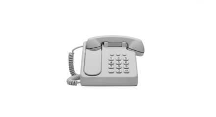 White Landline Telephone with Cord on Transparent Background