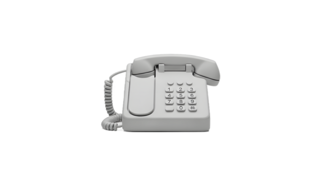 White Landline Telephone with Cord on Transparent Background