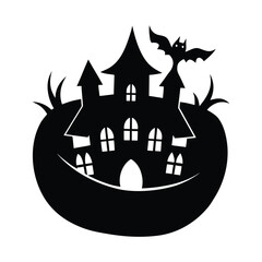 Spooky pumpkin silhouette with haunted house inside vector silhouette