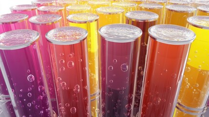 Vibrant Colorful Test Tubes with Bubbles in Laboratory Environment
