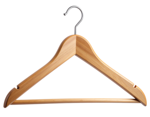 Wooden clothes hanger with non-slip grip isolated on transparent background PNG