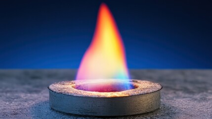 Vibrant Flame Emanating from Circular Metal Burner on Stone Surface