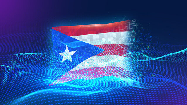 puerto-rico A futuristic digital background merging with a national flag symbol, representing the concept of technology, innovation, and digital transformation while preserving cultural identity.