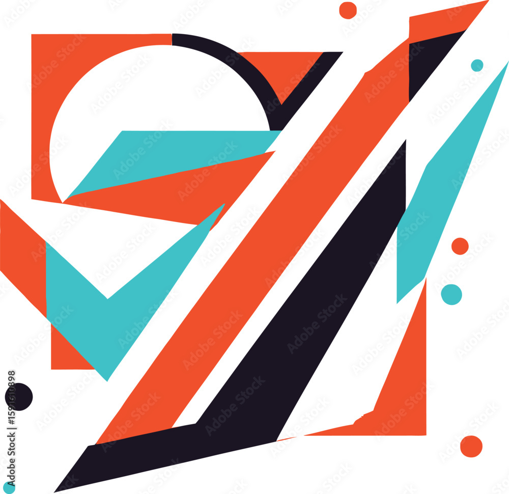 Poster dynamic abstract composition with geometric shapes and bold colors, ideal for modern design projects