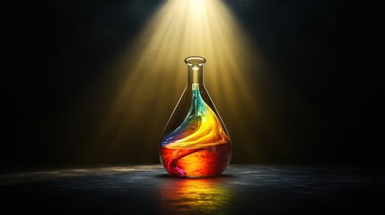 Vibrant Multi-Colored Flask Under Dramatic Lighting Effect