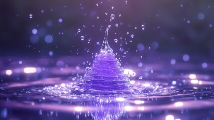 Vibrant Splash of Water with Purple Glow and Reflections