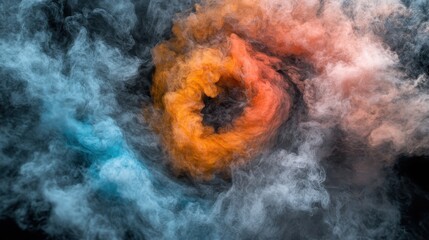 Vibrant Swirling Smoke in Orange, Blue, and Gray Hues