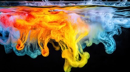 Vibrant Swirls of Colorful Ink in Water Creating Dynamic Abstract Art
