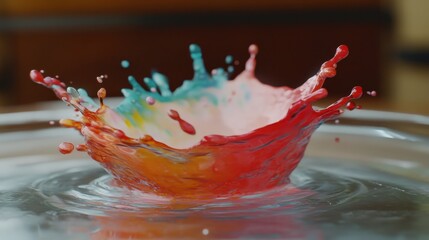 Vibrant Water Splash with Colorful Droplets in Motion