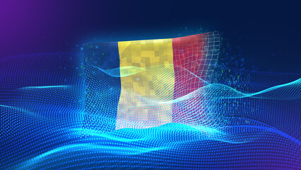 romania A futuristic digital background merging with a national flag symbol, representing the...
