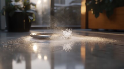 Water Droplet Splash With Sunlight Reflection on Floor Surface