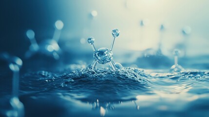 Water Molecules Interacting in a Crystal Blue Background