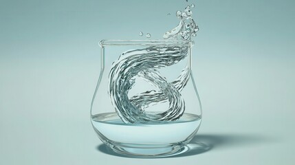 Water Splash in Glass Container with Elegant Swirling Motion