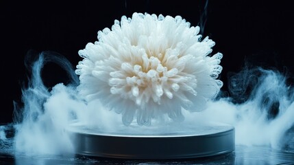 White Floral Structure with Smoke Effects on Dark Background