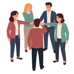 Obraz premium Teamwork and Collaboration Diverse Professionals Joining Hands for Success in Vector Illustration
