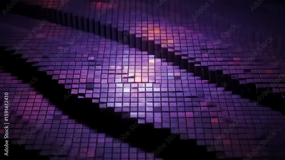 Poster abstract digital waves of purple and blue pixels creating a mesmerizing visual flow in a dynamic spa