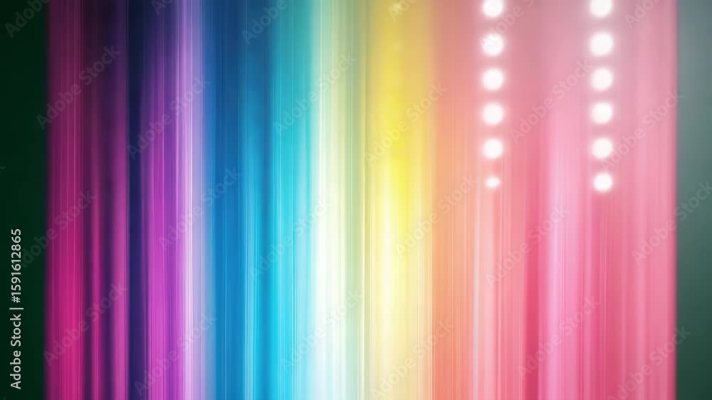 Sticker colorful vertical light beams with vibrant glowing orbs create dynamic abstract background featuring