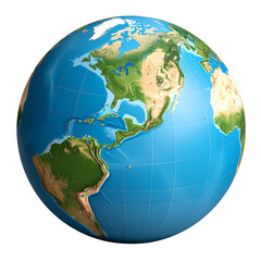 Fototapeta premium White isolated 3D globe with continents, oceans, and a map of Earth, illustrating global business, travel, and geography