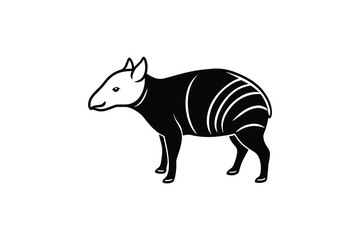 Obraz premium Elegant Black and White Tapir Illustration Featuring Distinct Stripes and a Clean Silhouette Style on a White Background Perfect for Graphic Design silhouette