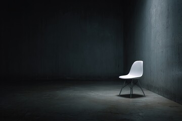White Minimalist Chair in Dark Concrete Room