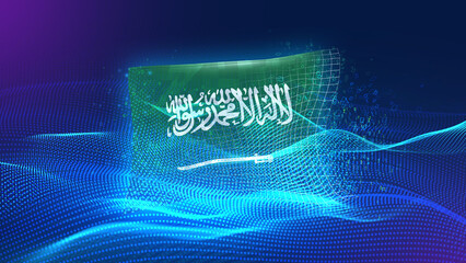 Saudi Arabia A futuristic digital background merging with a national flag symbol, representing the...
