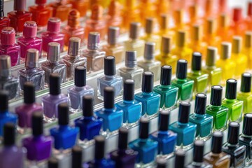 Fototapeta premium Rows of colorful nail polish bottles (1)