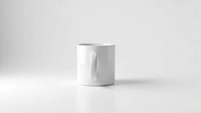 Simple white mug stands on a minimalist background, ready for use in advertising or branding shots.