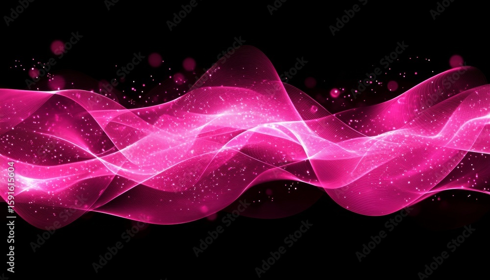 Poster luminous pink curves and dynamic wave patterns flowing in a stunning digital abstract background