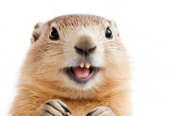 Fototapeta premium Cute prairie animal rodent in nature with fur and teeth closeup, whiskers showing expression