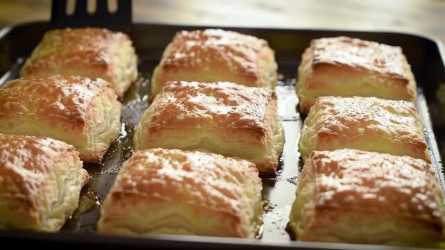Baked puff pastry squares