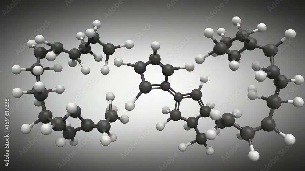 Aufkleber 3d render of a molecular structure in black and white with spherical atoms on a gradient background
