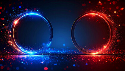 Blue and Red Glitter Circles on a dark background