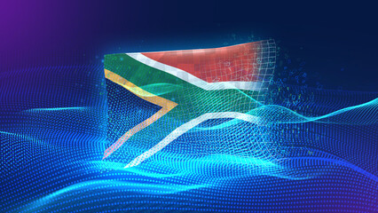 south-africa A futuristic digital background merging with a national flag symbol, representing the...