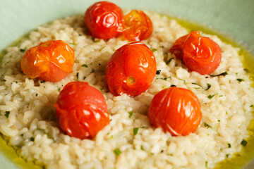 Creamy risotto with roasted cherry tomatoes
