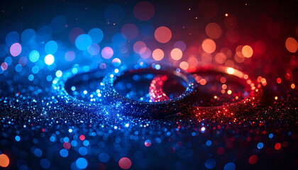 Blue and Red Glitter Circles on a dark background