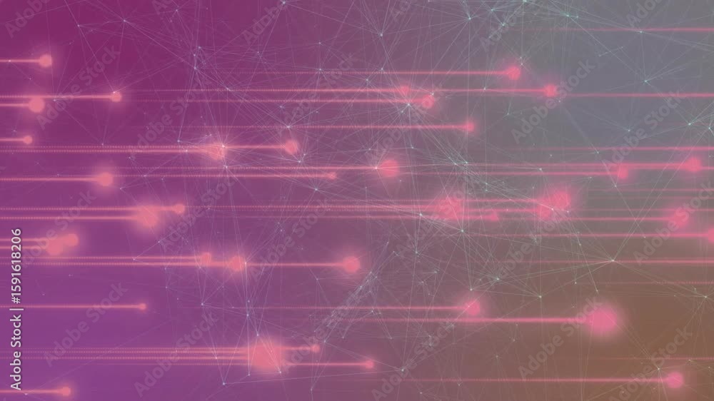 Aufkleber on animation start glowing nodes streaking across gradient leaving trails showing network growth