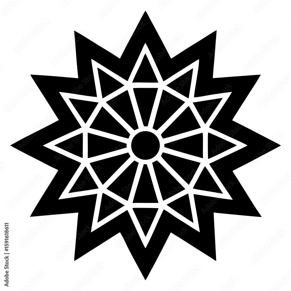 Poster discover a striking silhouette geometric vector mandala featuring sharp angular shapes and symmetric
