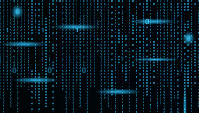  Technology binary blue code on black background, digital binary data and secure data concept