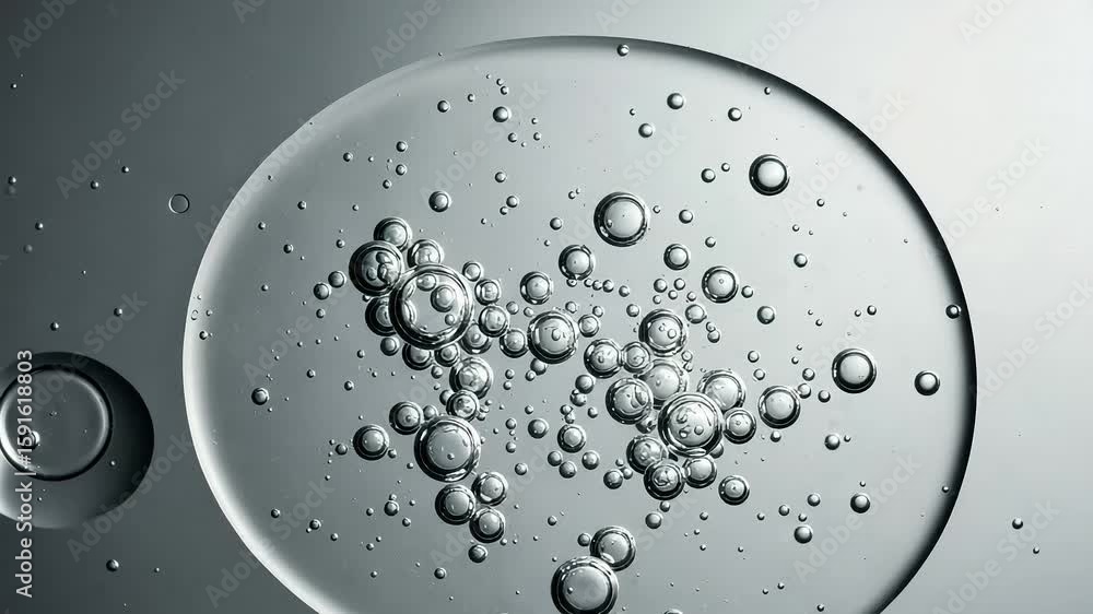 Poster abstract macro view of bubbles floating inside a transparent liquid against a gray background