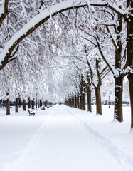 Snowy path through trees