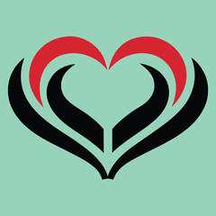 Modern glossy red and black double heart symbol with smooth gradients and sharp curves